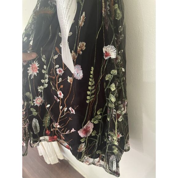 Mac Duggal Black Floral Embroidered Fit & Flare Cocktail Dress Mini Mesh Beaded - Picture 9 of 13